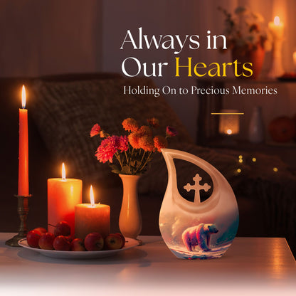 10-Inch Large Bear Urn with Cross Drop design, Aluminium Keepsake Cremation Urn