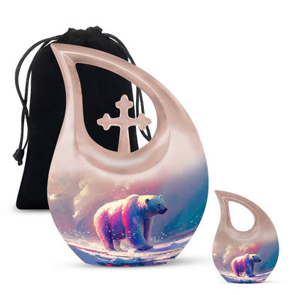10-Inch Large Bear Urn with Cross Drop design, Aluminium Keepsake Cremation Urn