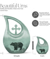 10-inch Bear Urn with Cross Drop design, ideal for Angels memorial urns