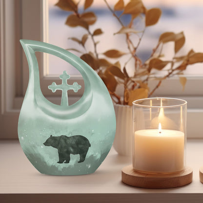 10-inch Bear Urn with Cross Drop design, ideal for Angels memorial urns