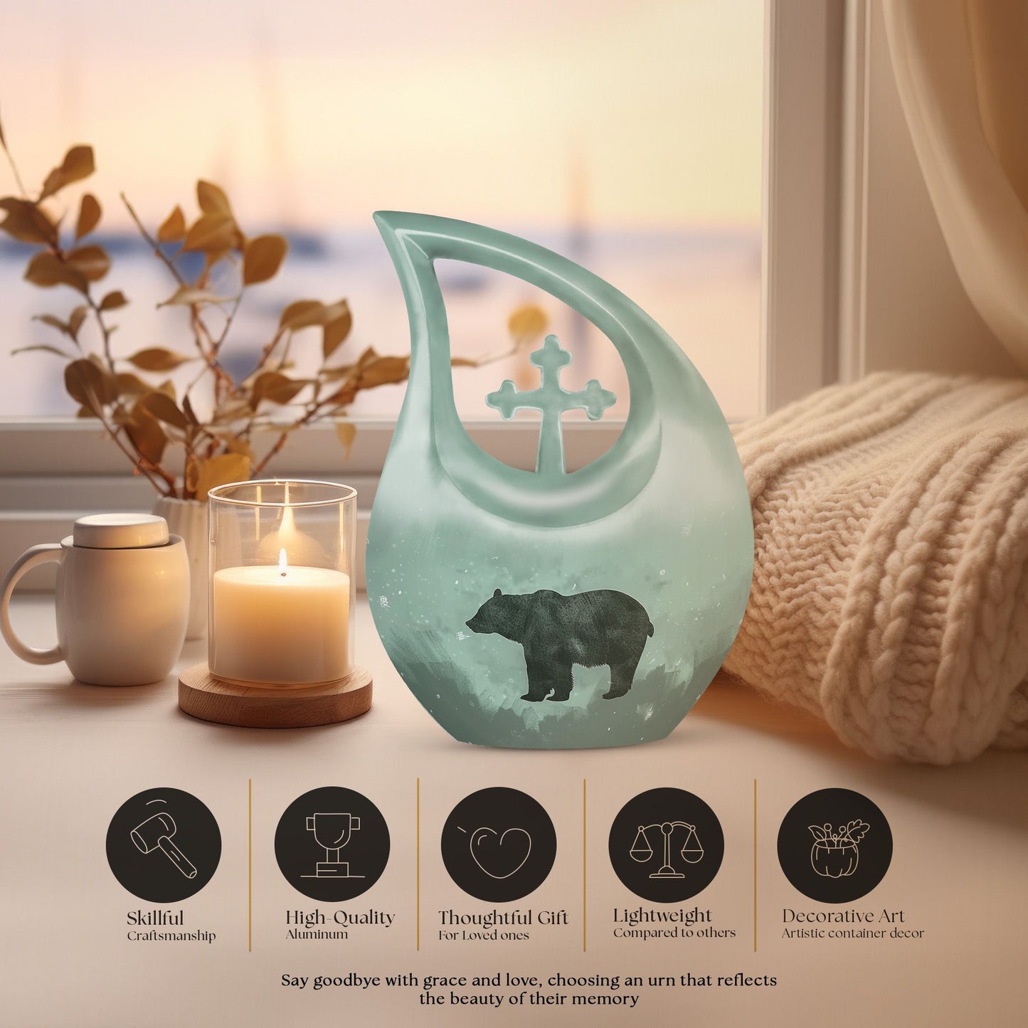 10-inch Bear Urn with Cross Drop design, ideal for Angels memorial urns