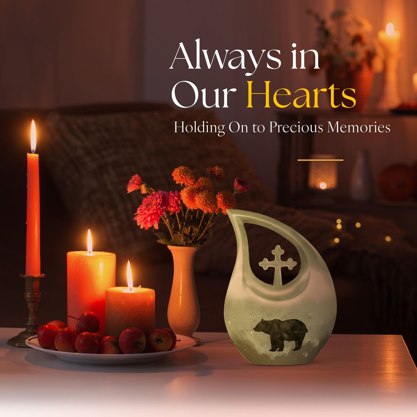 10-inch Bear Urn with Cross Drop design, ideal for Angels memorial urns