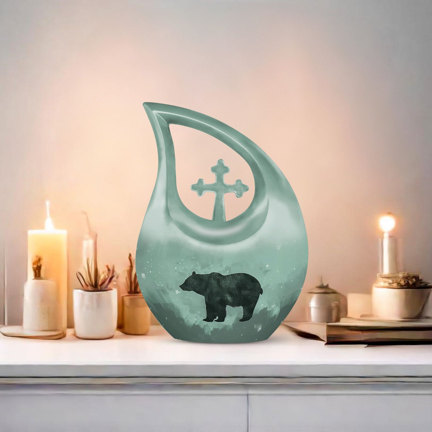 10-inch Bear Urn with Cross Drop design, ideal for Angels memorial urns