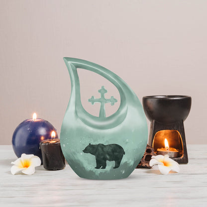 10-inch Bear Urn with Cross Drop design, ideal for Angels memorial urns