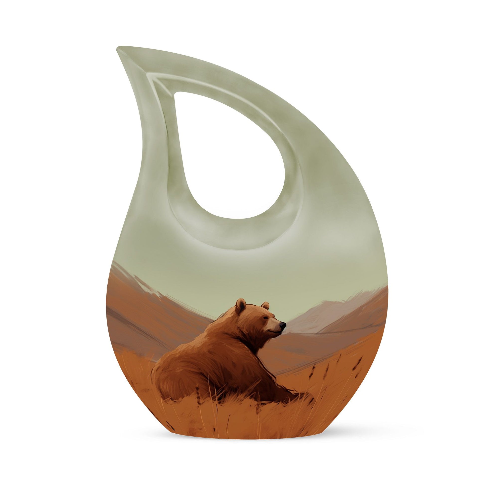 10-inch Bear Themed Cross Drop Design Aluminium Memorial Ur