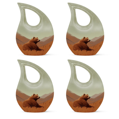 10-inch Bear Themed Cross Drop Design Aluminium Memorial Ur