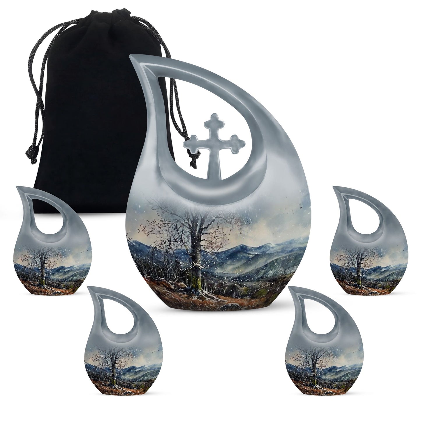 Cross Drop design Mountains Urn, 