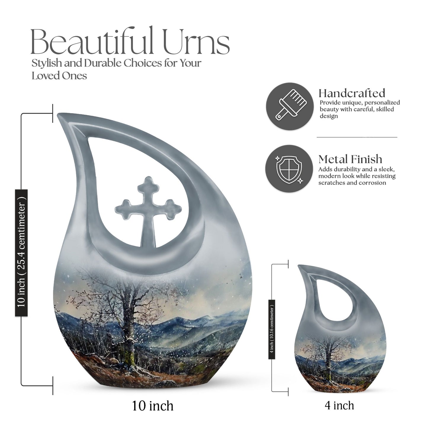 Cross Drop design Mountains Urn, 