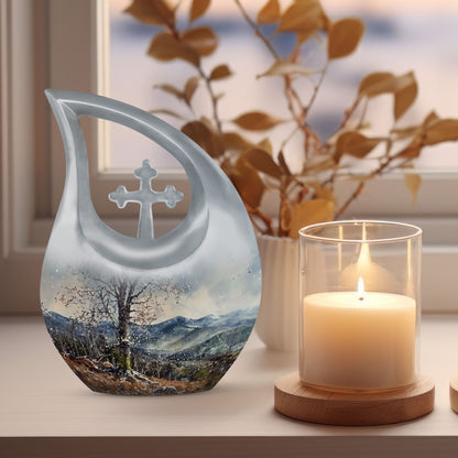 Cross Drop design Mountains Urn, 
