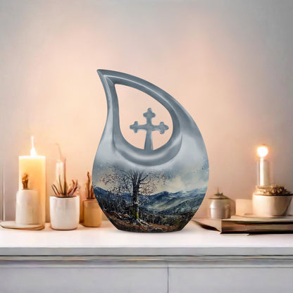 Cross Drop design Mountains Urn, 