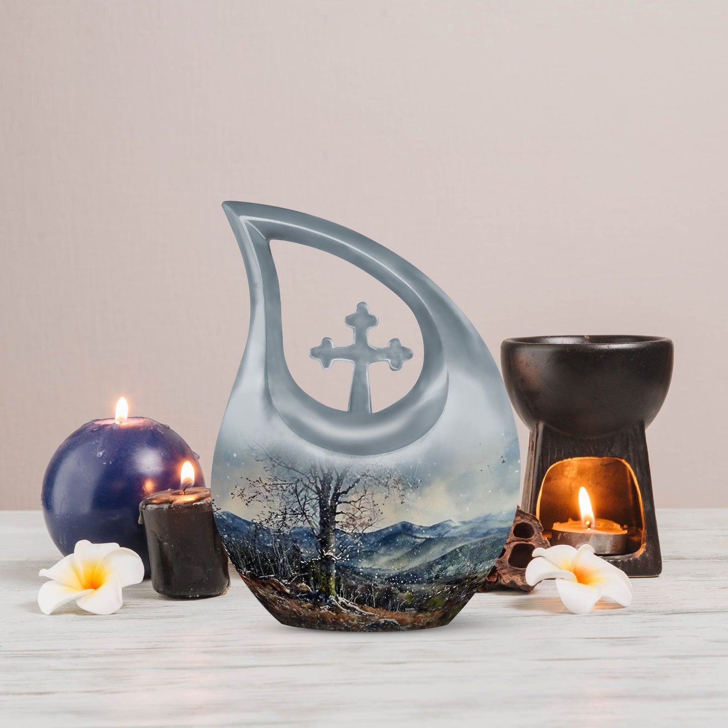 Cross Drop design Mountains Urn, 