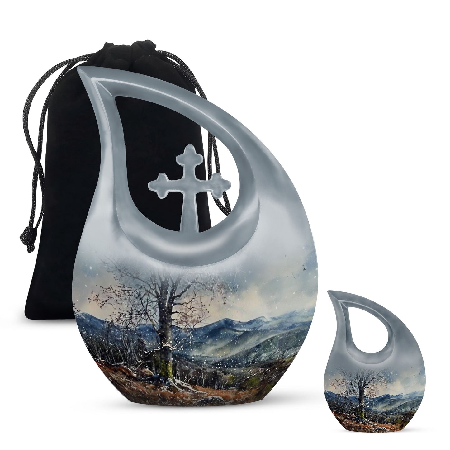 Cross Drop design Mountains Urn, 