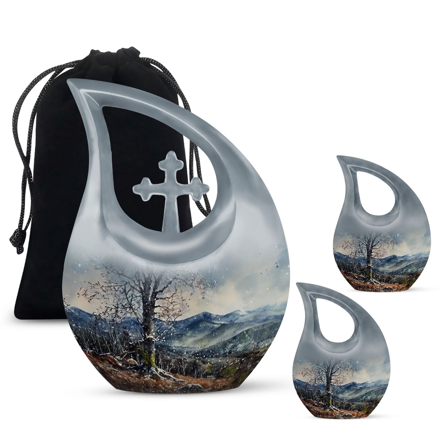 Cross Drop design Mountains Urn, 