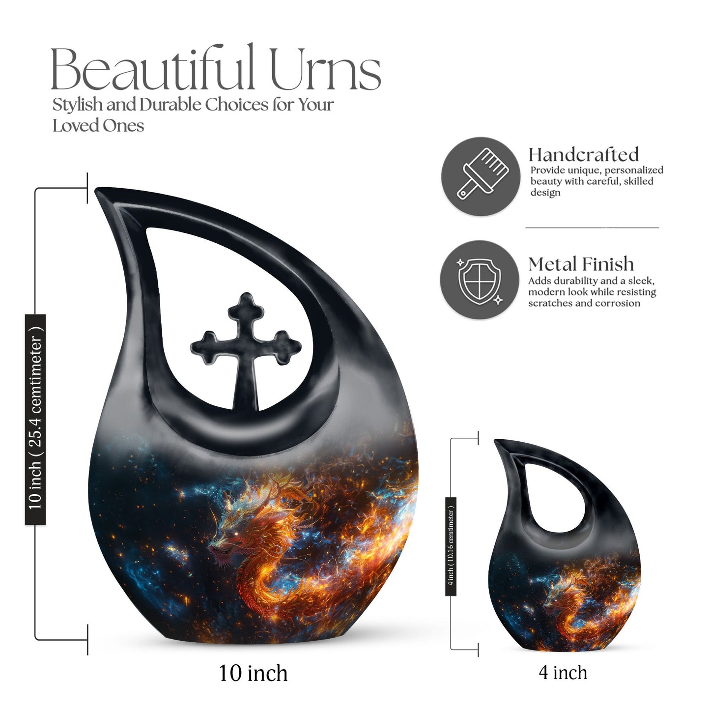 10 inch Dragon-themed Cross Drop Aluminium Urn