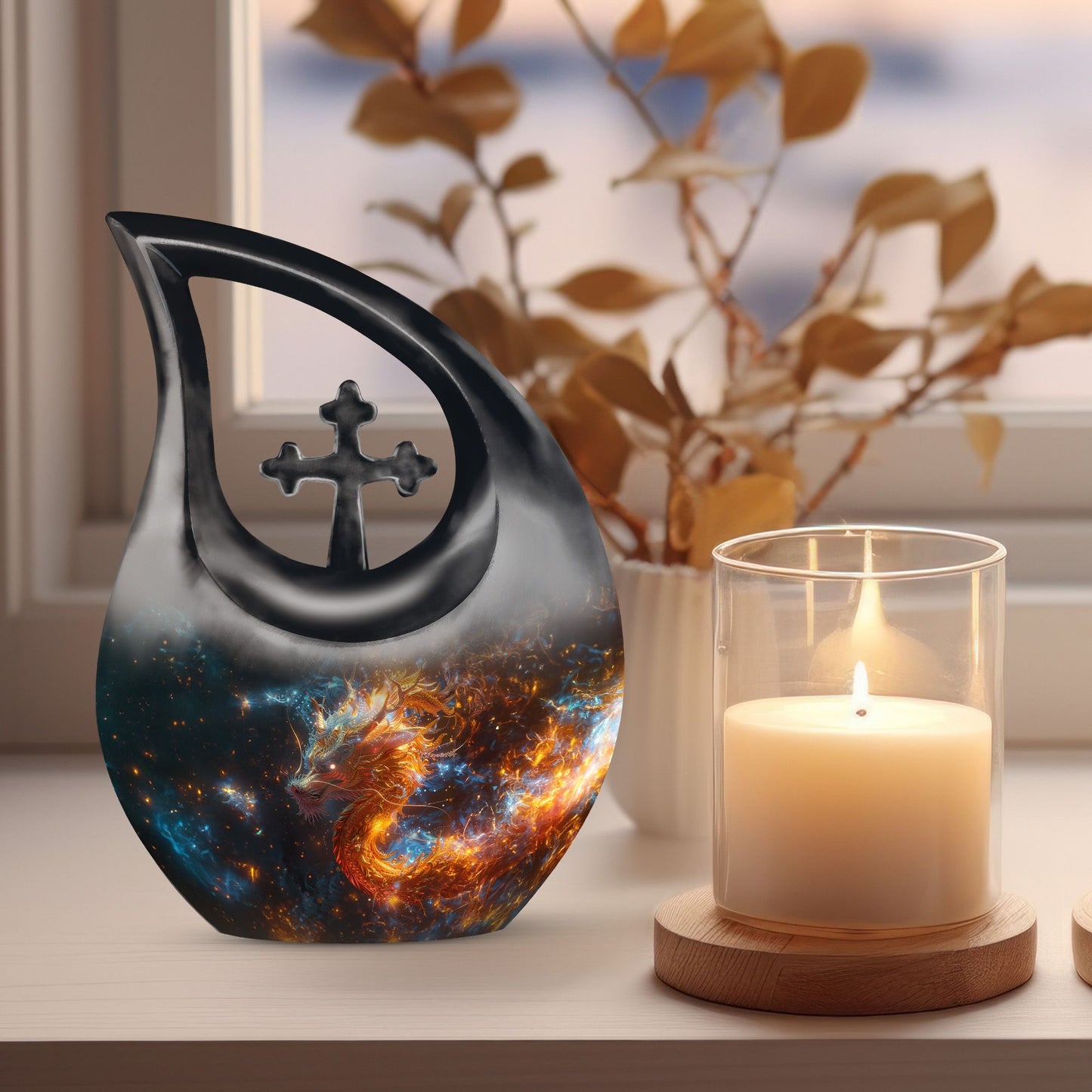 10 inch Dragon-themed Cross Drop Aluminium Urn