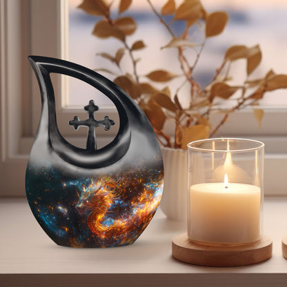 10 inch Dragon-themed Cross Drop Aluminium Urn