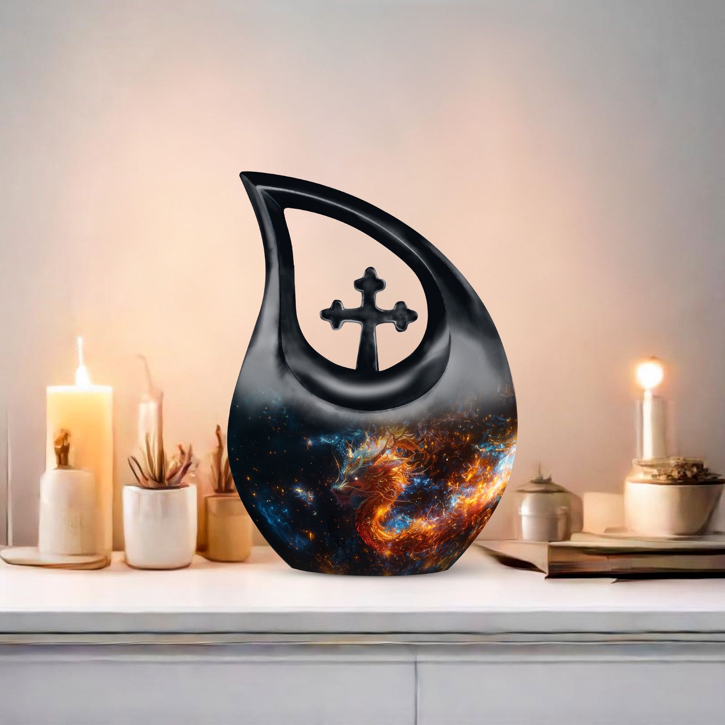 10 inch Dragon-themed Cross Drop Aluminium Urn
