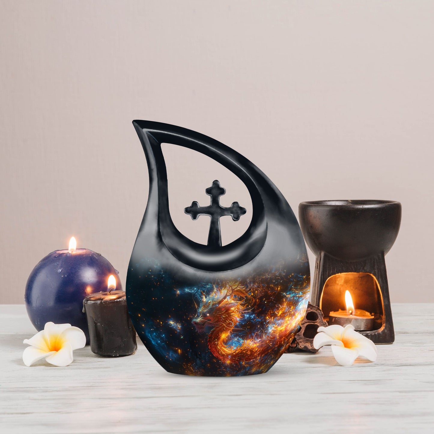 10 inch Dragon-themed Cross Drop Aluminium Urn