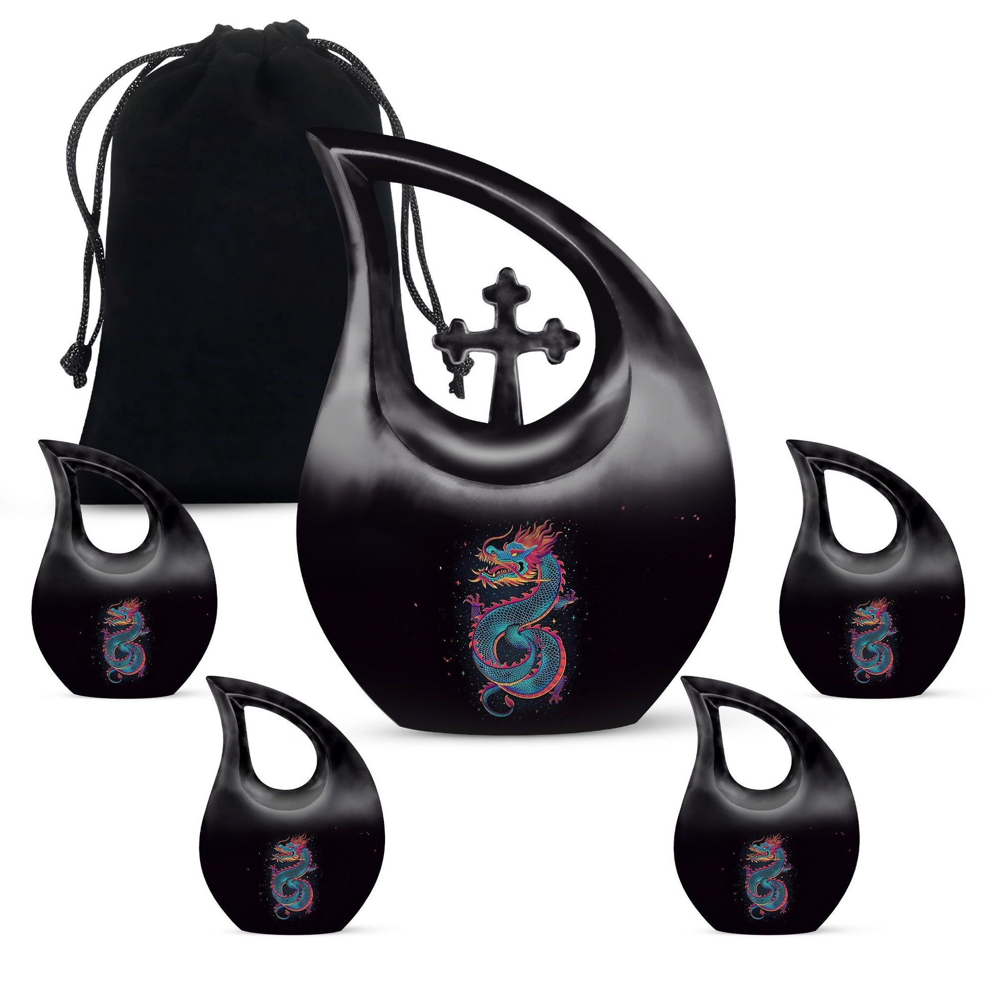 10-inch dragon themed cross drop large metal cremation urn 