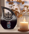 10-inch dragon themed cross drop large metal cremation urn 