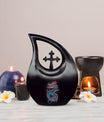10-inch dragon themed cross drop large metal cremation urn 