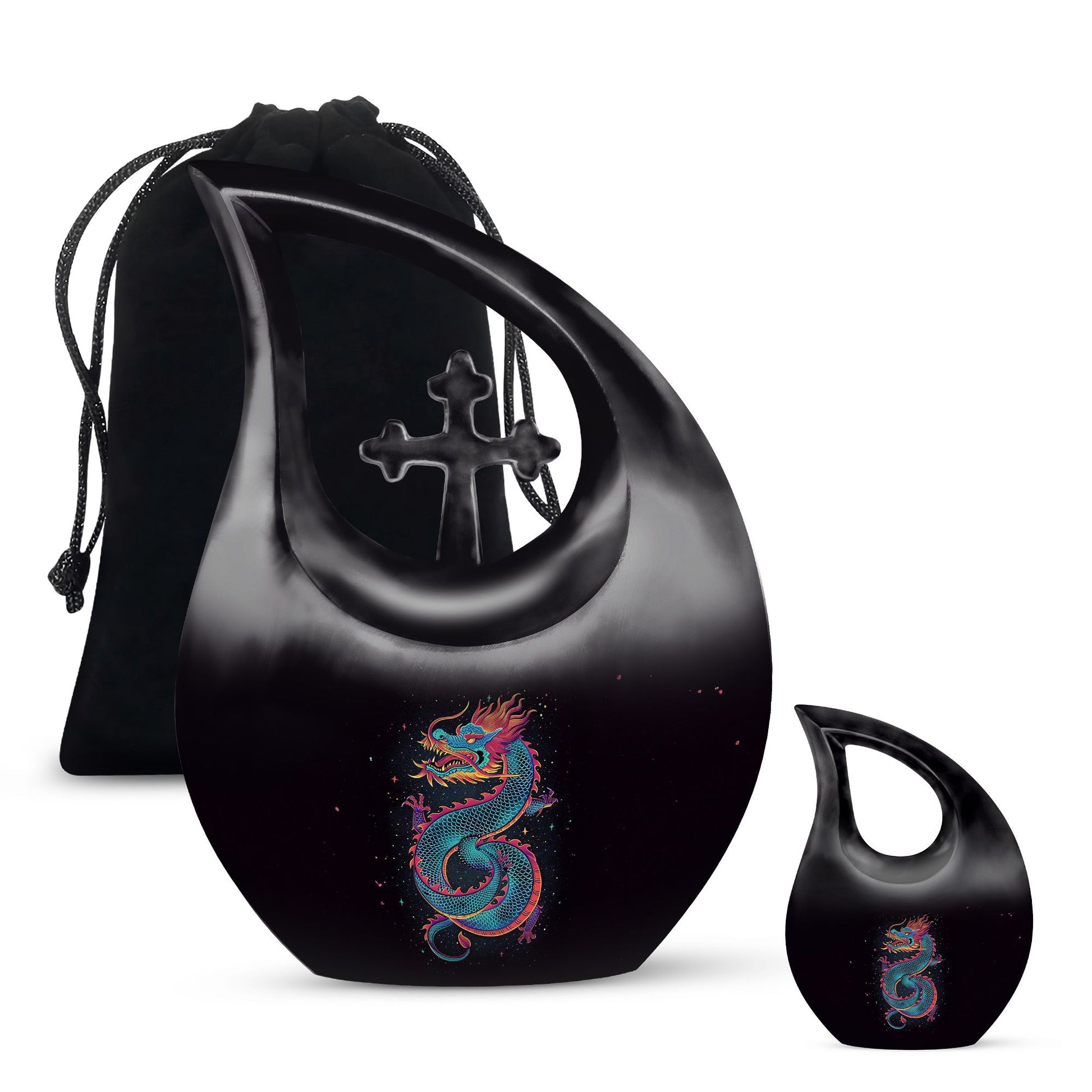 10-inch dragon themed cross drop large metal cremation urn 