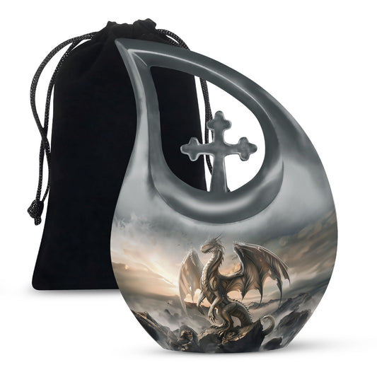 10-inch Dragon-themed Cross Drop Large Cremation Urn 