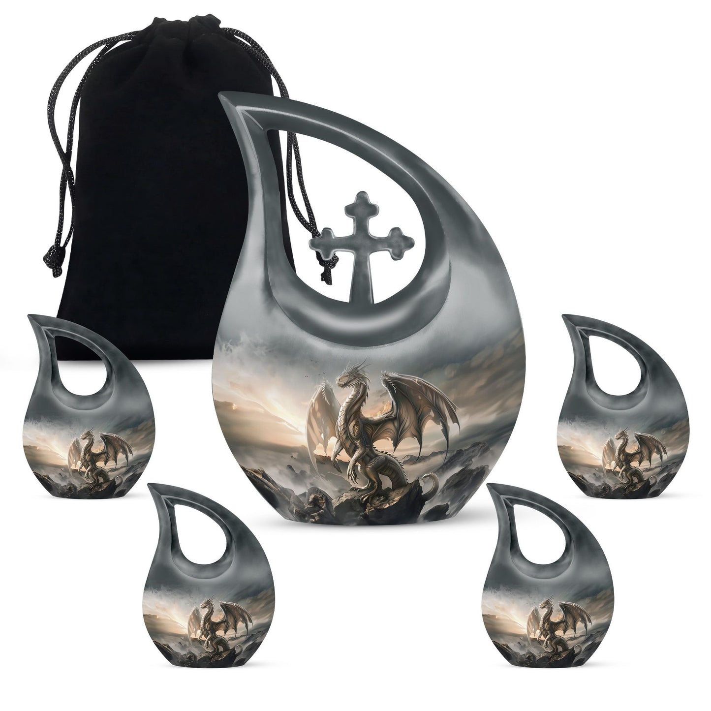 10-inch Dragon-themed Cross Drop Large Cremation Urn 