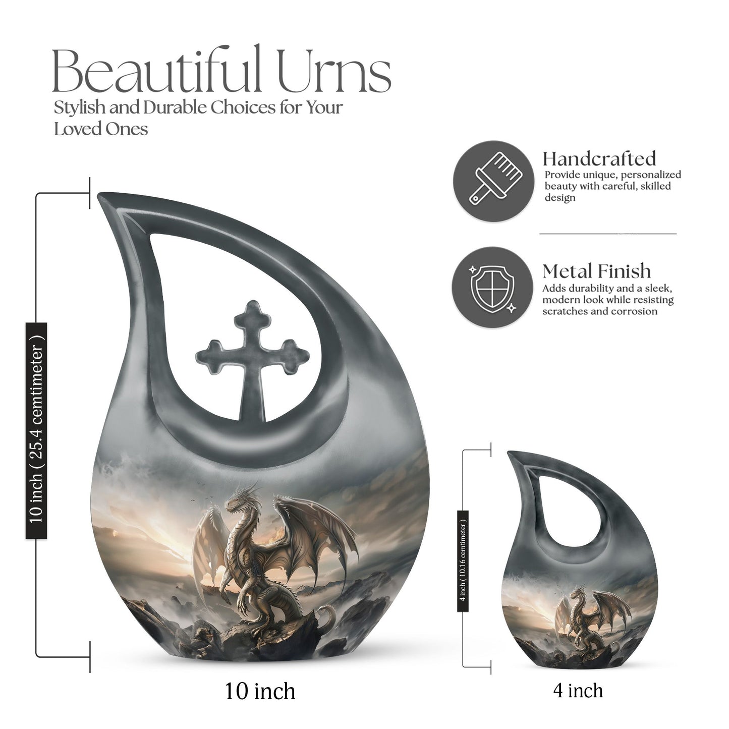 10-inch Dragon-themed Cross Drop Large Cremation Urn 