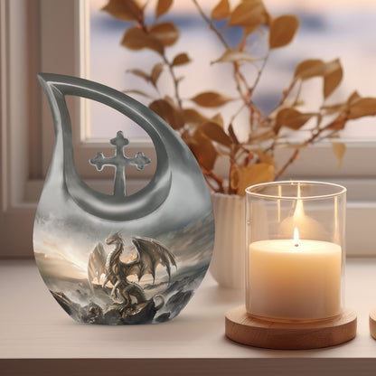 10-inch Dragon-themed Cross Drop Large Cremation Urn 
