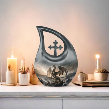 10-inch Dragon-themed Cross Drop Large Cremation Urn 