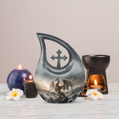 10-inch Dragon-themed Cross Drop Large Cremation Urn 