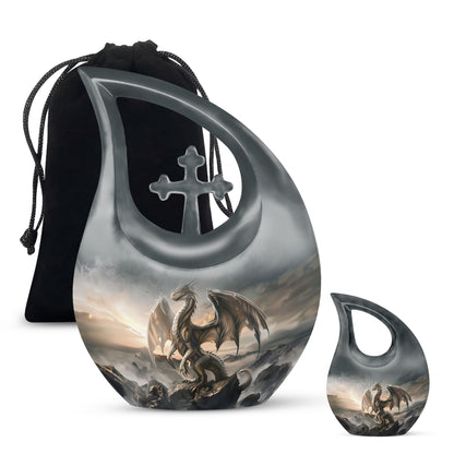 10-inch Dragon-themed Cross Drop Large Cremation Urn 