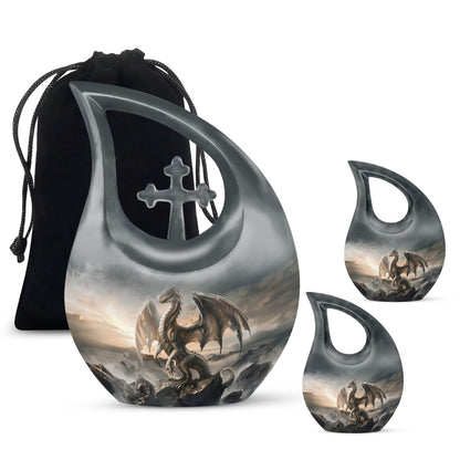10-inch Dragon-themed Cross Drop Large Cremation Urn 