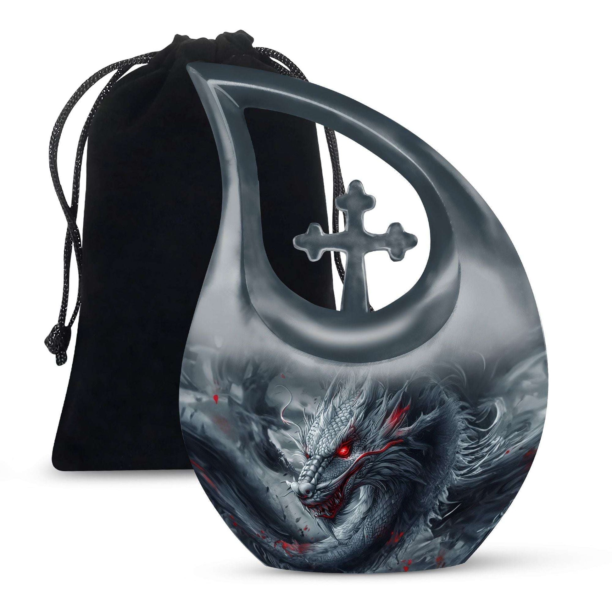 Dragon Urn for Human Ashes – Fierce Grey Red Eyed Cremation Urn Adult Male