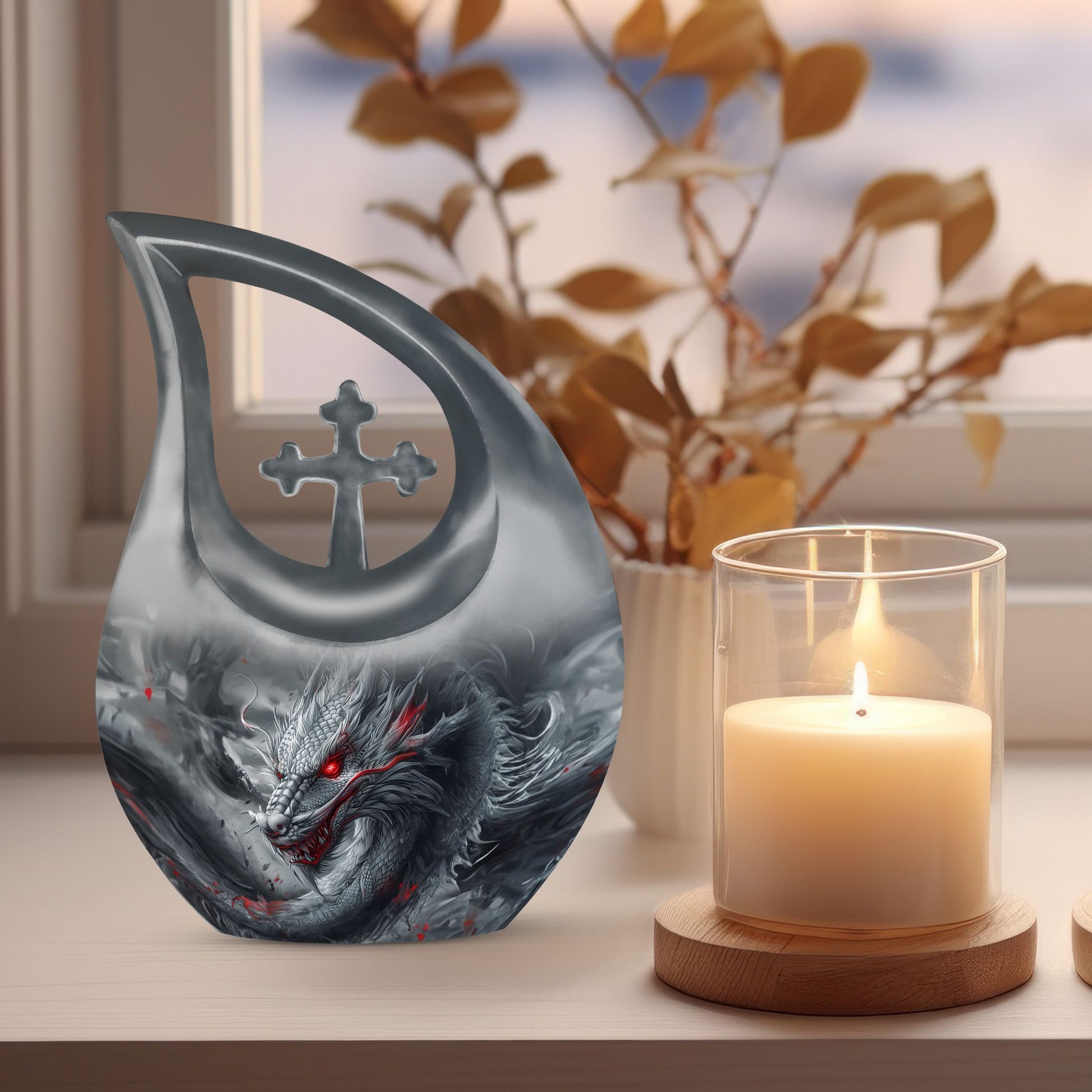 10 Inch Dragon-themed Cross Drop urn 