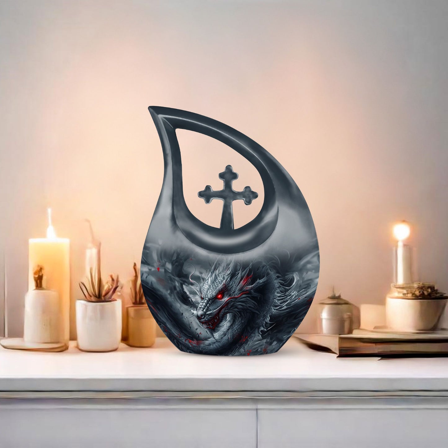 10 Inch Dragon-themed Cross Drop urn 
