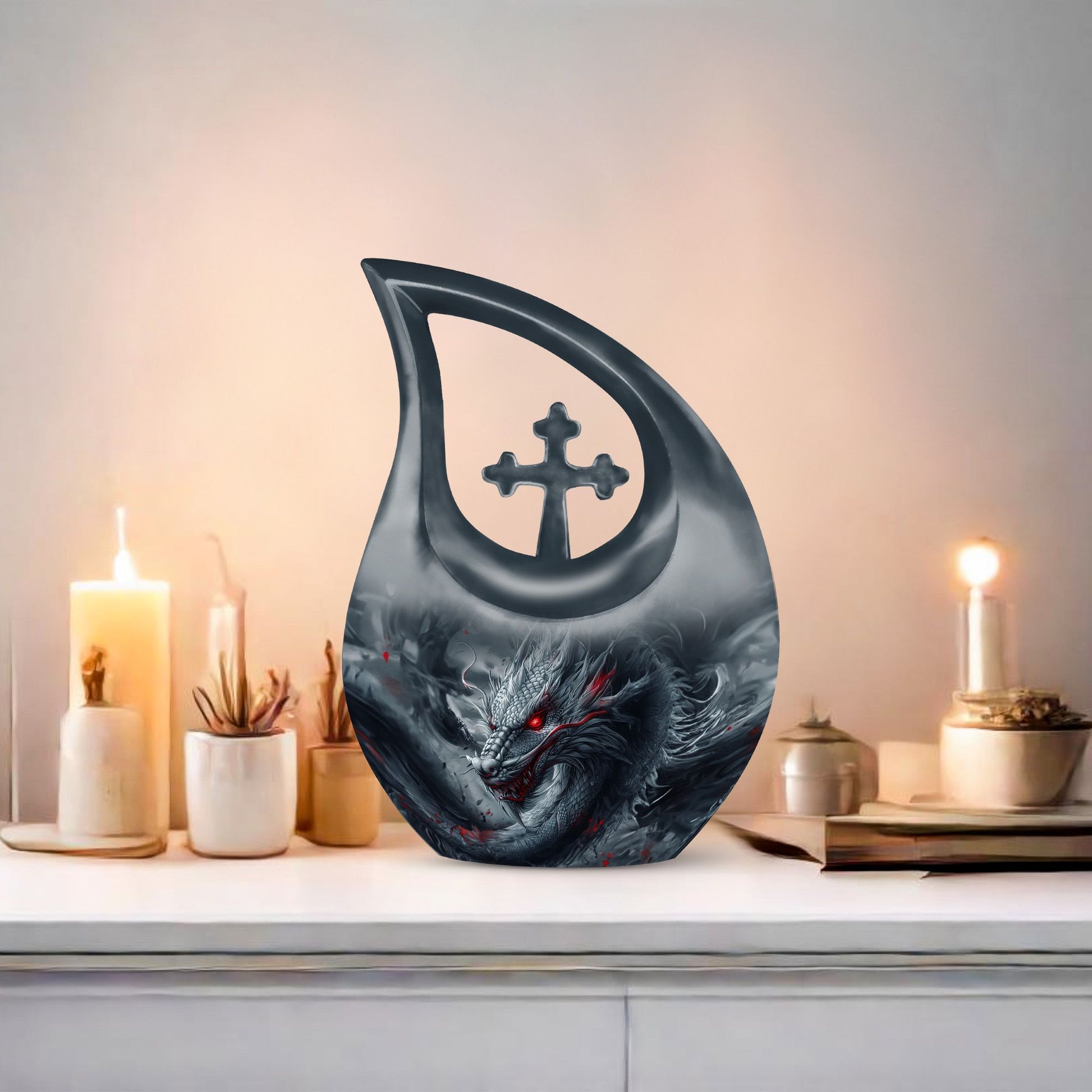 10 Inch Dragon-themed Cross Drop urn 