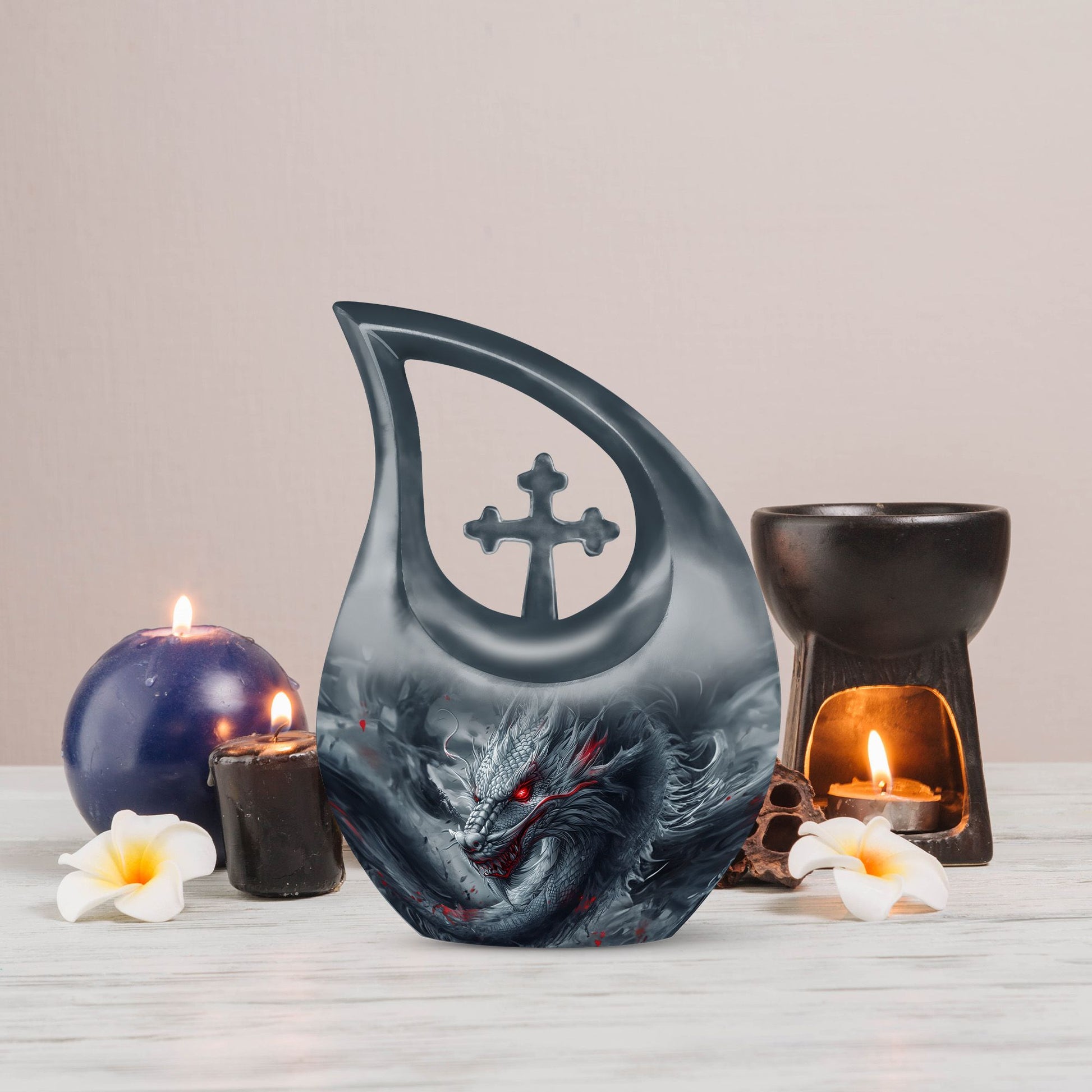 10 Inch Dragon-themed Cross Drop urn 