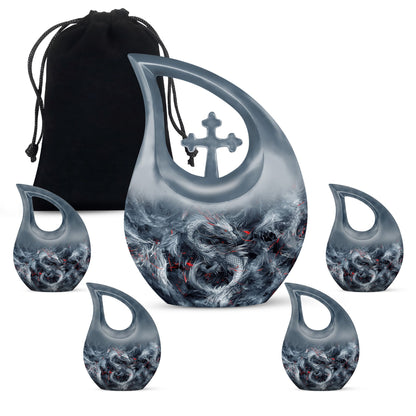 10 Inch Cross Drop Design Dragon Urn 