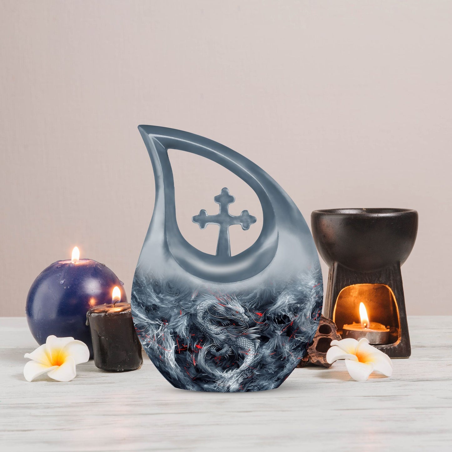 10 Inch Cross Drop Design Dragon Urn 