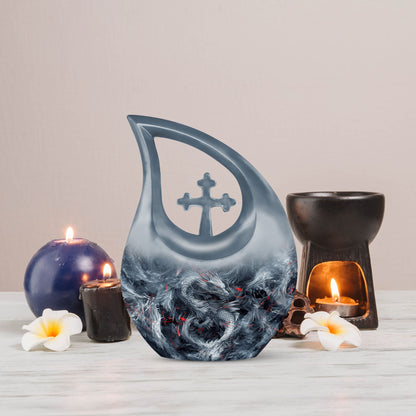 10 Inch Cross Drop Design Dragon Urn 