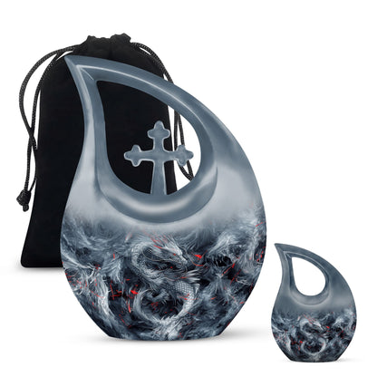 10 Inch Cross Drop Design Dragon Urn 