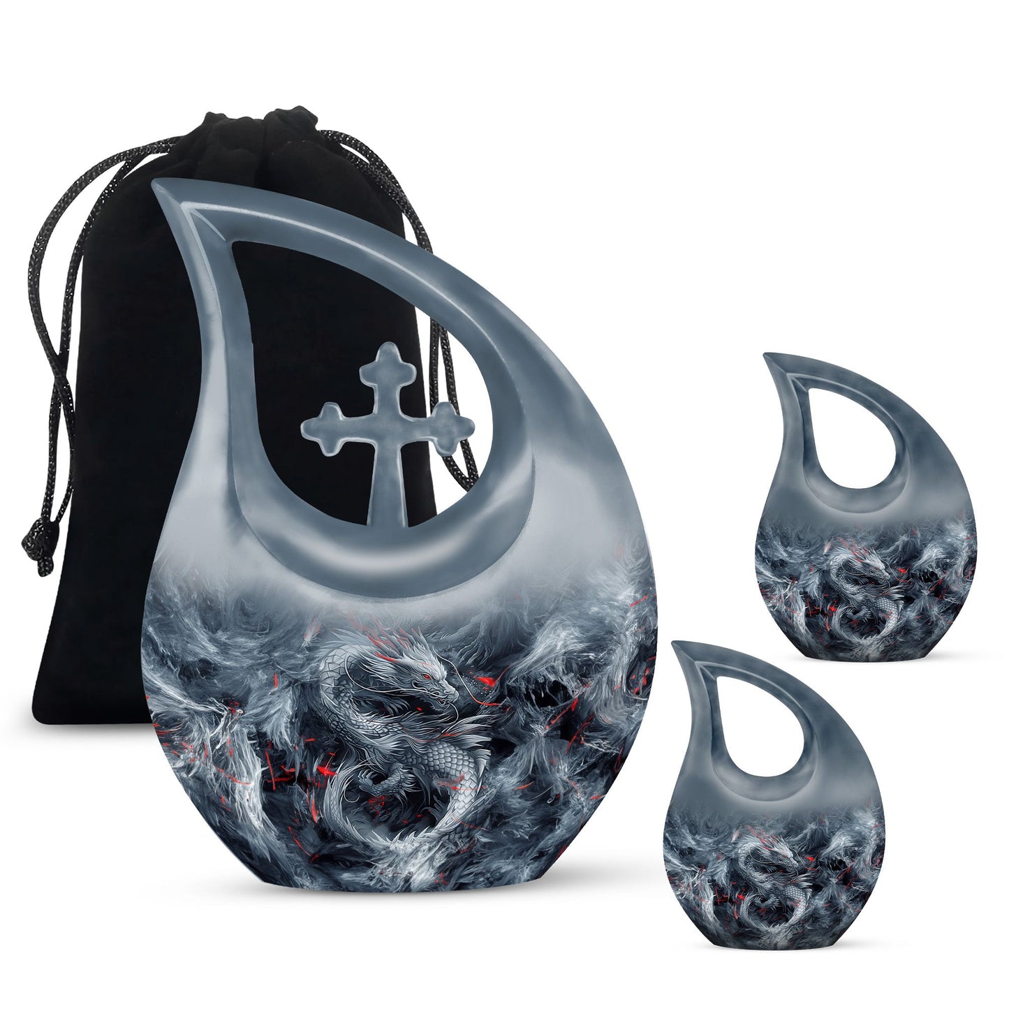 10 Inch Cross Drop Design Dragon Urn 