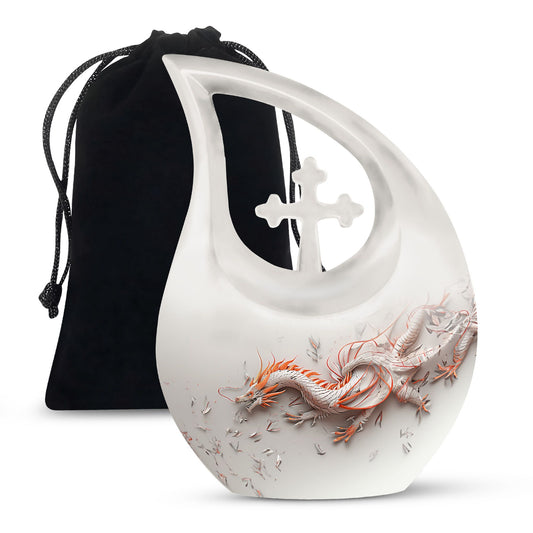 10-inch Dragon themed, Cross Drop design cremation urn
