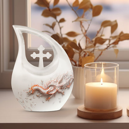 10-inch Dragon themed, Cross Drop design cremation urn