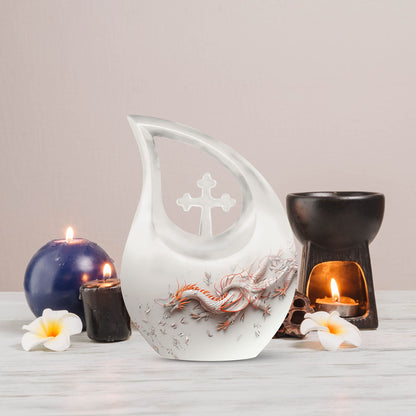 10-inch Dragon themed, Cross Drop design cremation urn