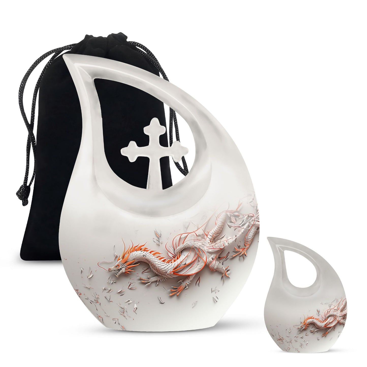 10-inch Dragon themed, Cross Drop design cremation urn