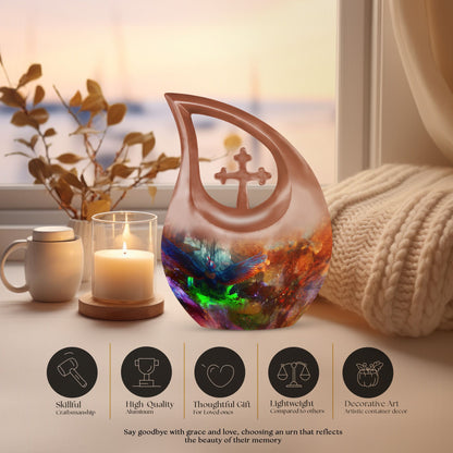 10 inch Puffin Bird themed cross drop design urn