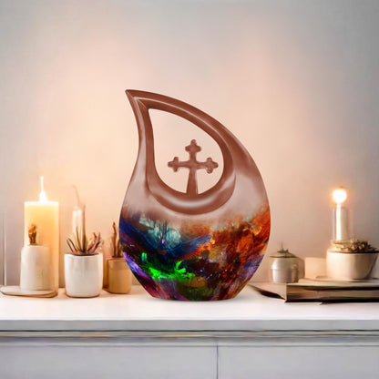 10 inch Puffin Bird themed cross drop design urn